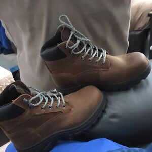 Wolverine Brown Lace-Up Work Boots with Black Collar